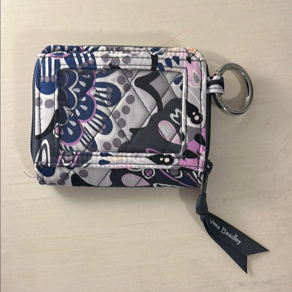 Vera Bradley Abstract Floral Keyring Petite Zip Around Wallet